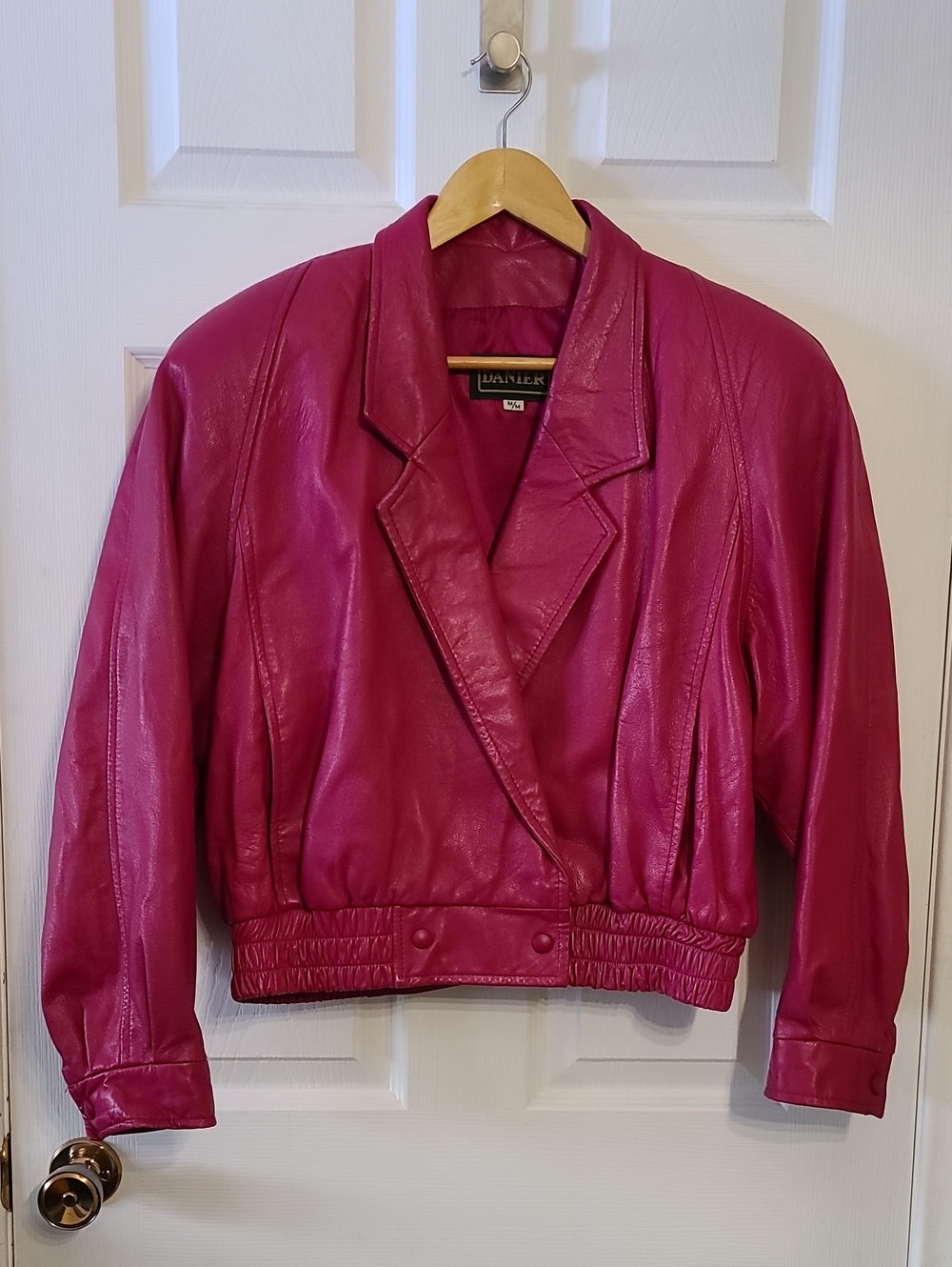 Vintage Danier Leather Hot Fuchsia Pink Bomber Jacket 80s 90s Canada Retro M